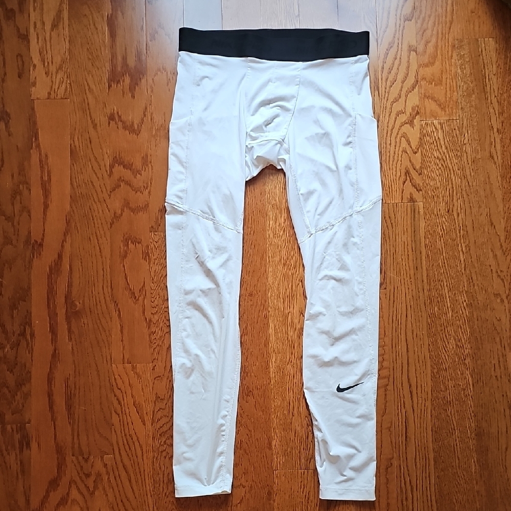 Kids White Nike Compression Leggings